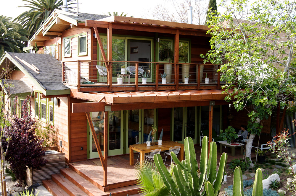 Contemporary landscaped garden design with layered planting